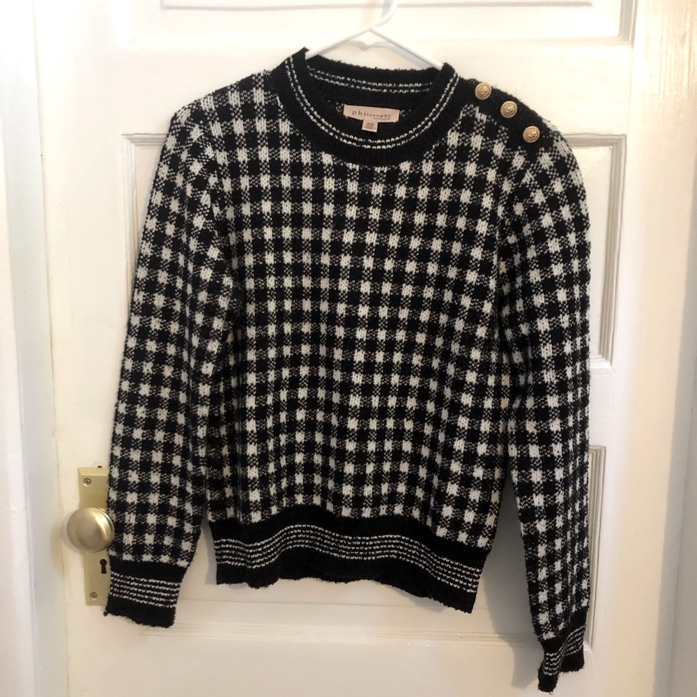 Philosophy Women’s Black and White Houndstooth Sweater with Gold-tone Buttons